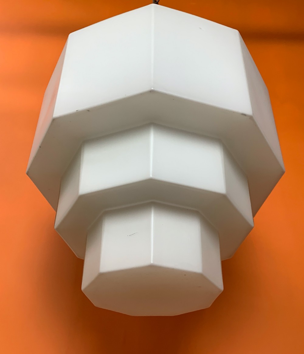 Large Art Deco opaline glass pendant Odeon ceiling light View IV