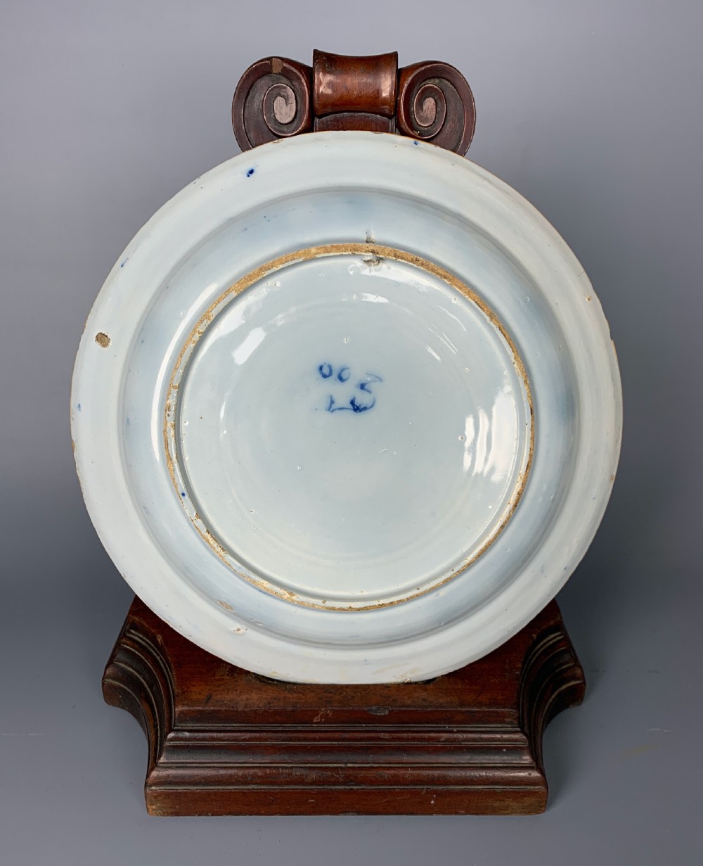 18th century Delft blue & white Peacock charger De Porceleyne Claeuw factory  View II