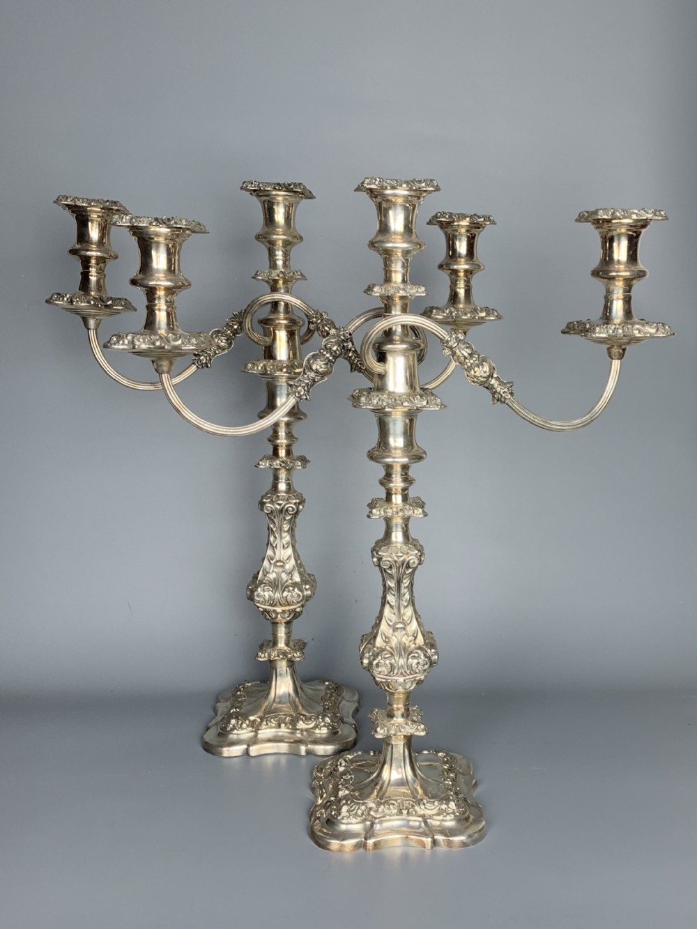 Pair of Old Sheffield Plate Candelabra / Candlesticks 19th century