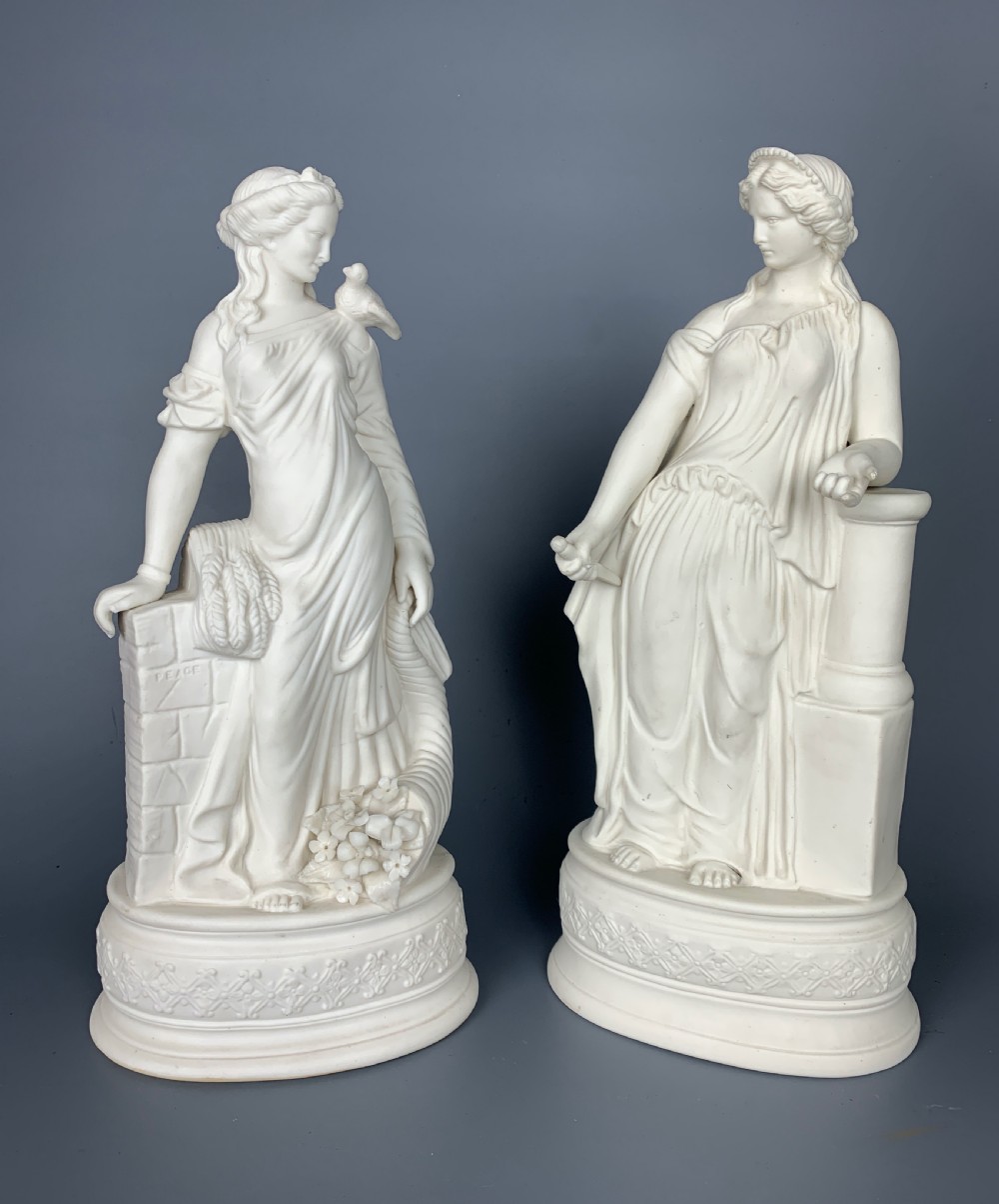 Pair of Parian classical figures of War & Peace by James Wilson