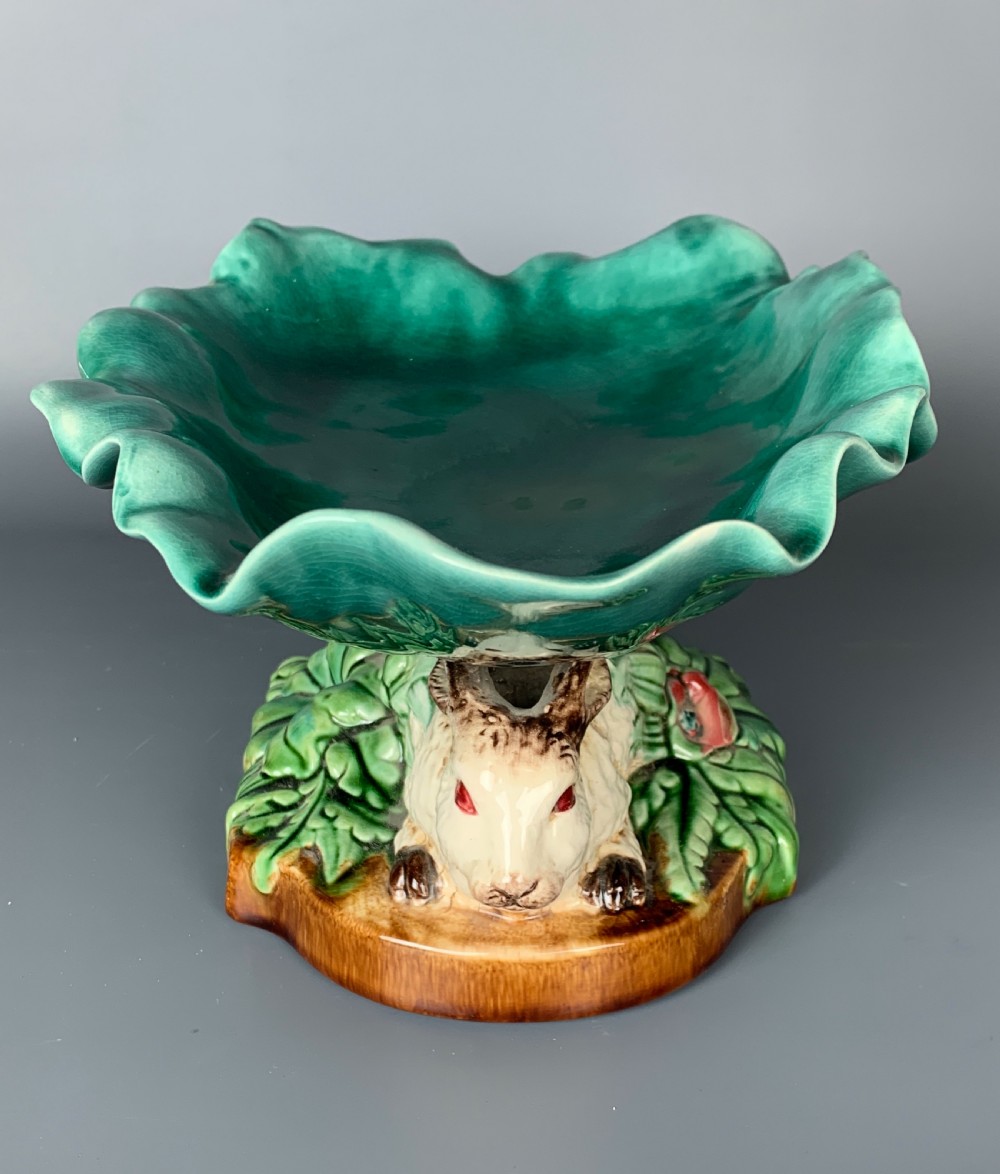 Continental majolica centrepiece in the form of two rabbits View IV