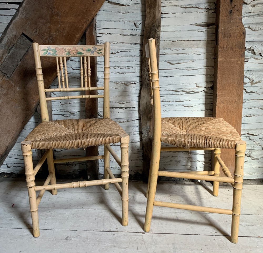 Pair of Regency painted  faux bamboo rush seated chairs View VI