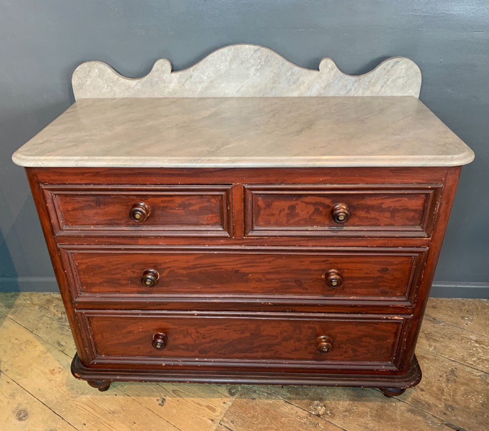 Victorian grained pine faux bois chest of drawers with faux marble top View II