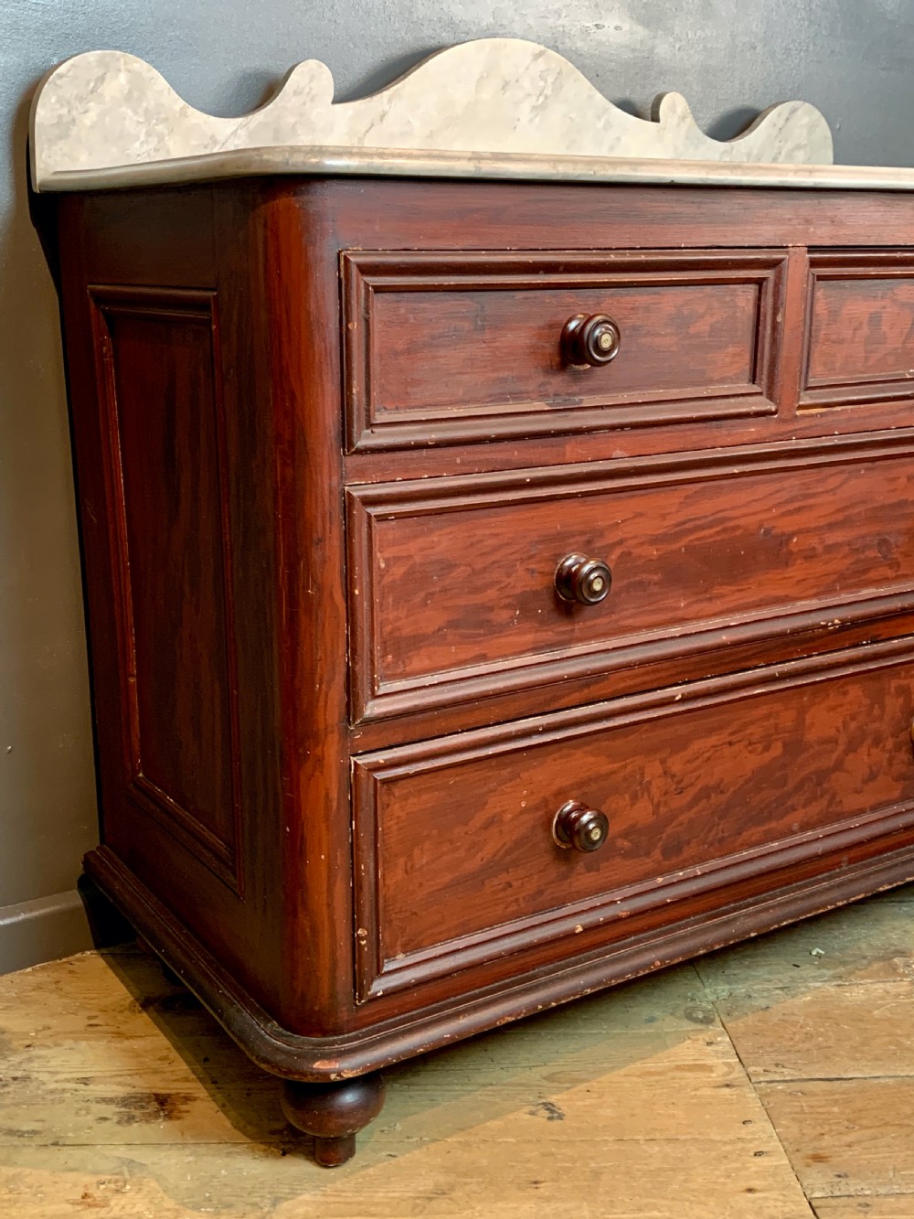Victorian grained pine faux bois chest of drawers with faux marble top View III