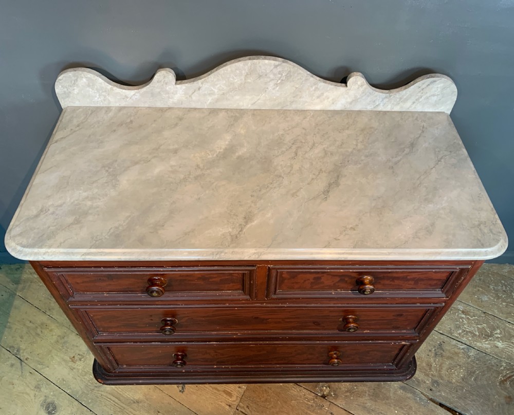 Victorian grained pine faux bois chest of drawers with faux marble top View V