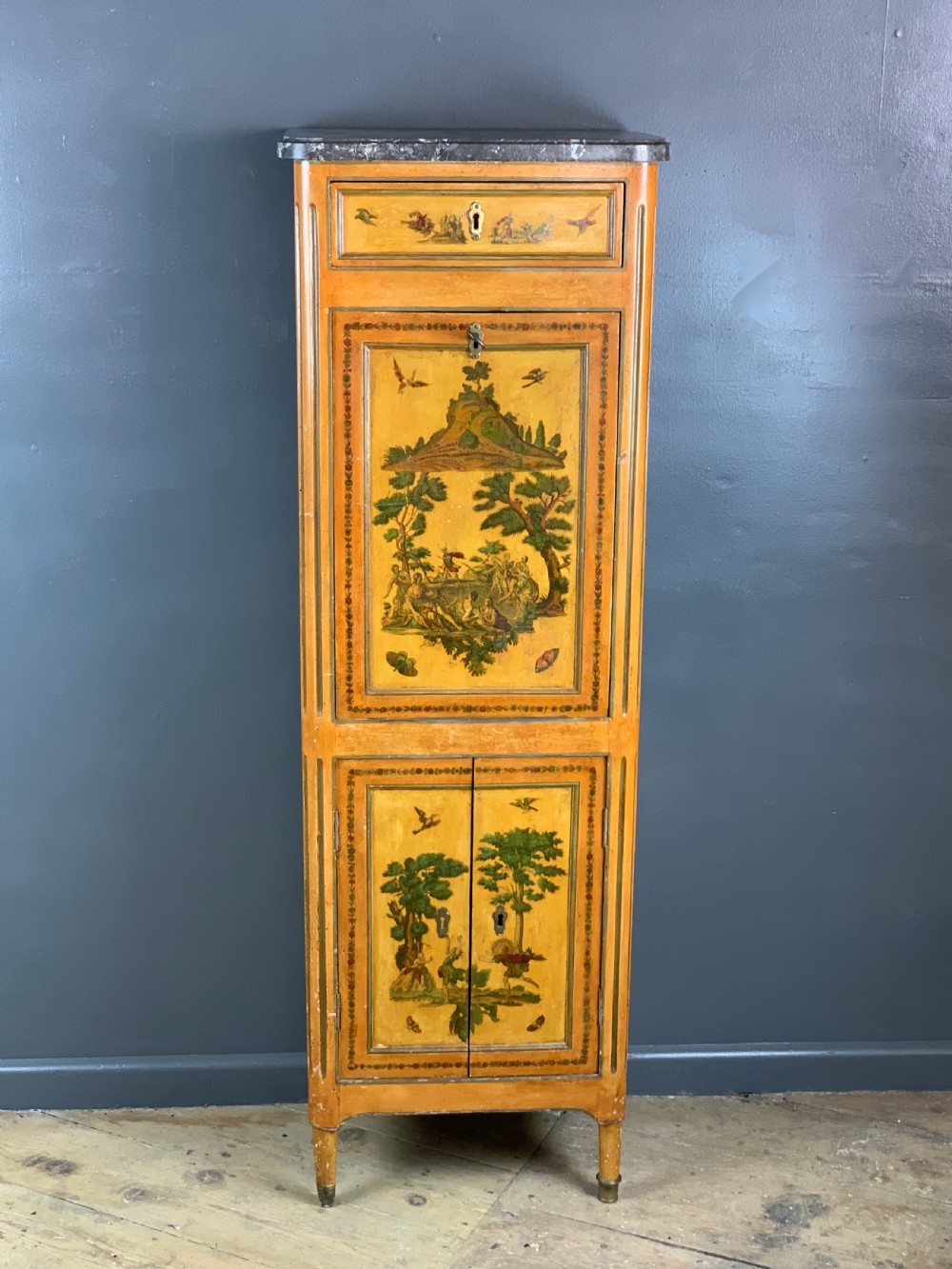 French early 19th century lacquered decoupage decorated secretaire View IV