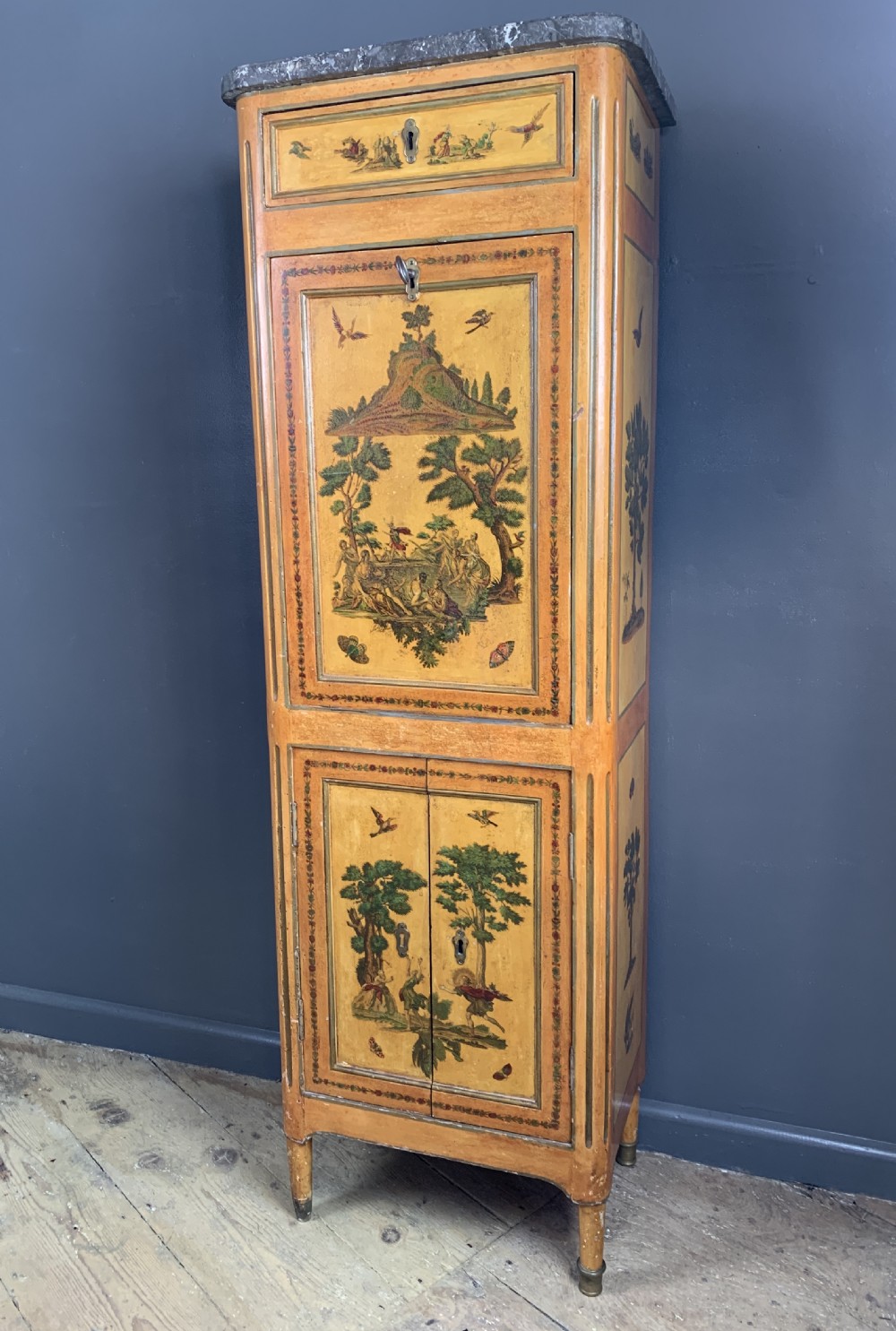 French early 19th century lacquered decoupage decorated secretaire View III