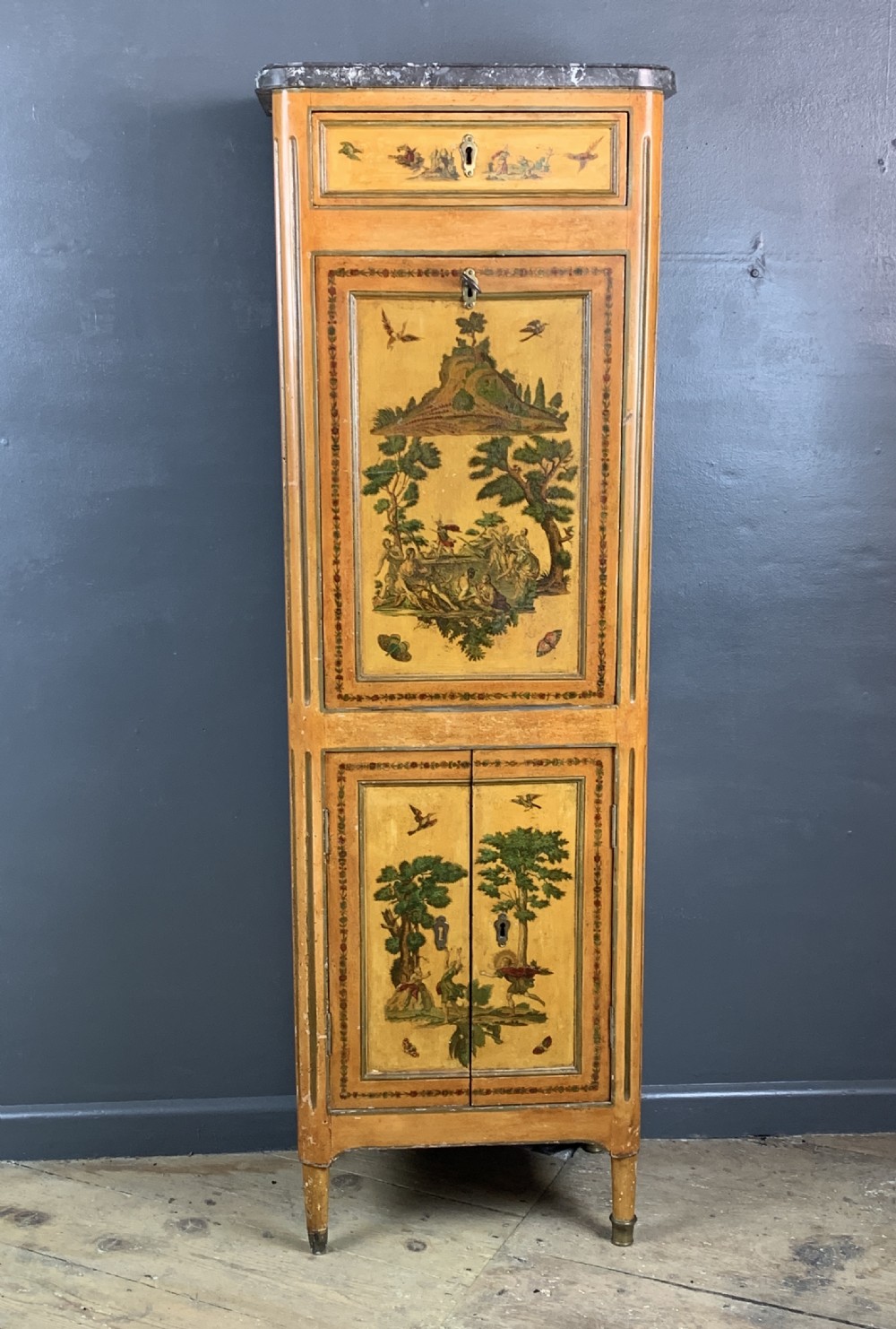 French early 19th century lacquered decoupage decorated secretaire View VI
