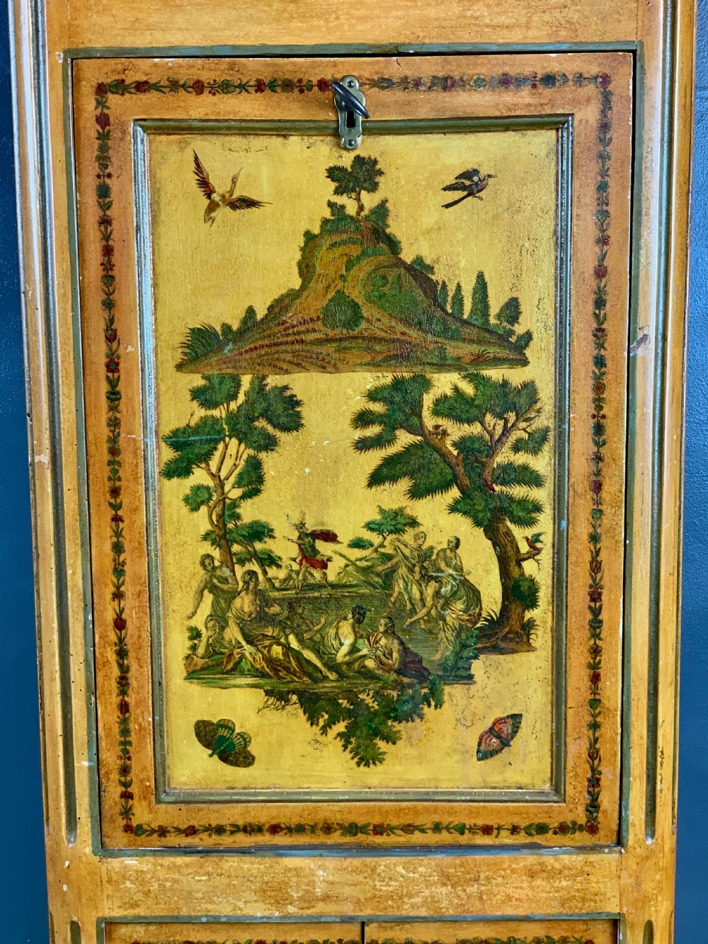 French early 19th century lacquered decoupage decorated secretaire View VII