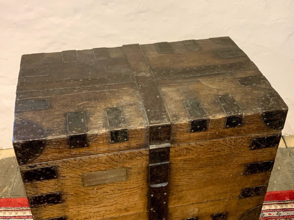 19th century iron bound military campaign trunk View V