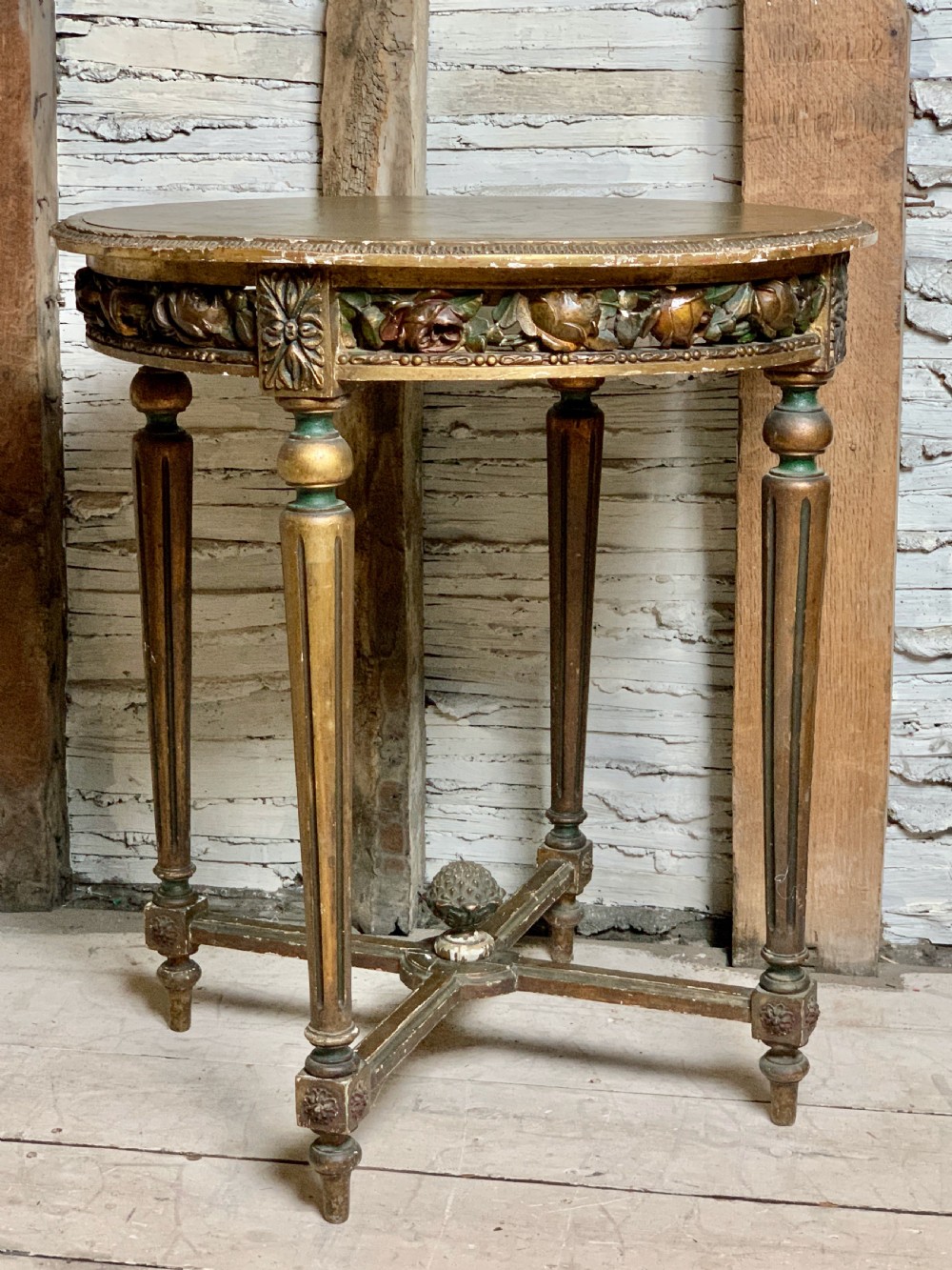 French Louis XVI style painted & gilt occasional table View III