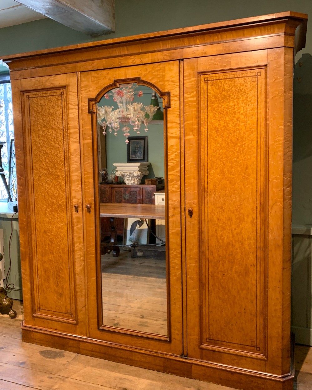 Fine Quality Victorian satin birch triple wardrobe