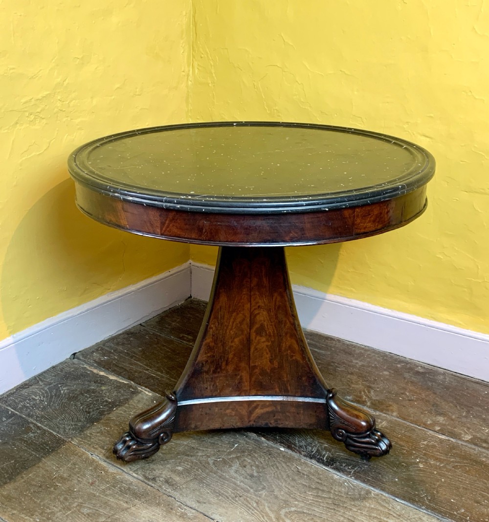 French Charles X marble top mahogany gueridon centre table