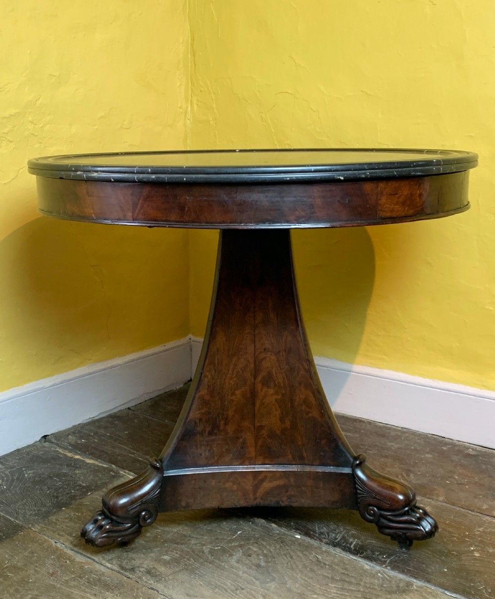 French Charles X marble top mahogany gueridon centre table View III