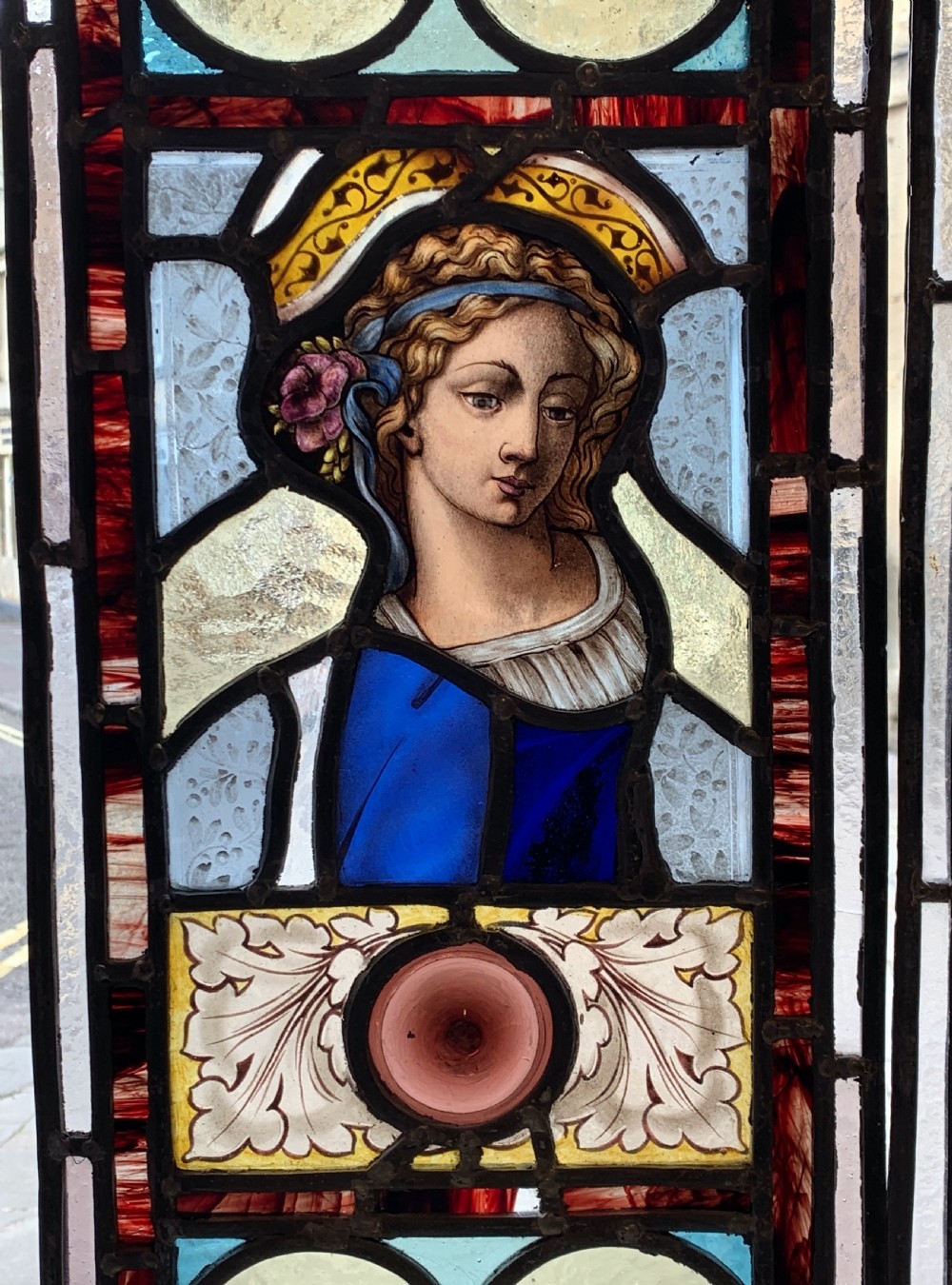 Pair of Victorian architectural stained glass panels View III