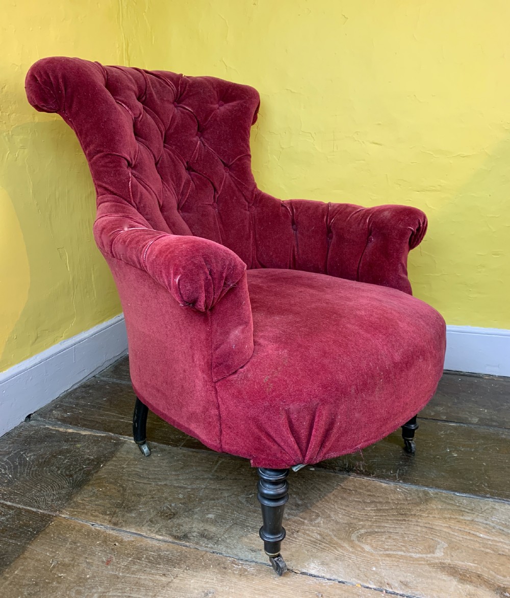 Antique French Napoleon III button back armchair  View II