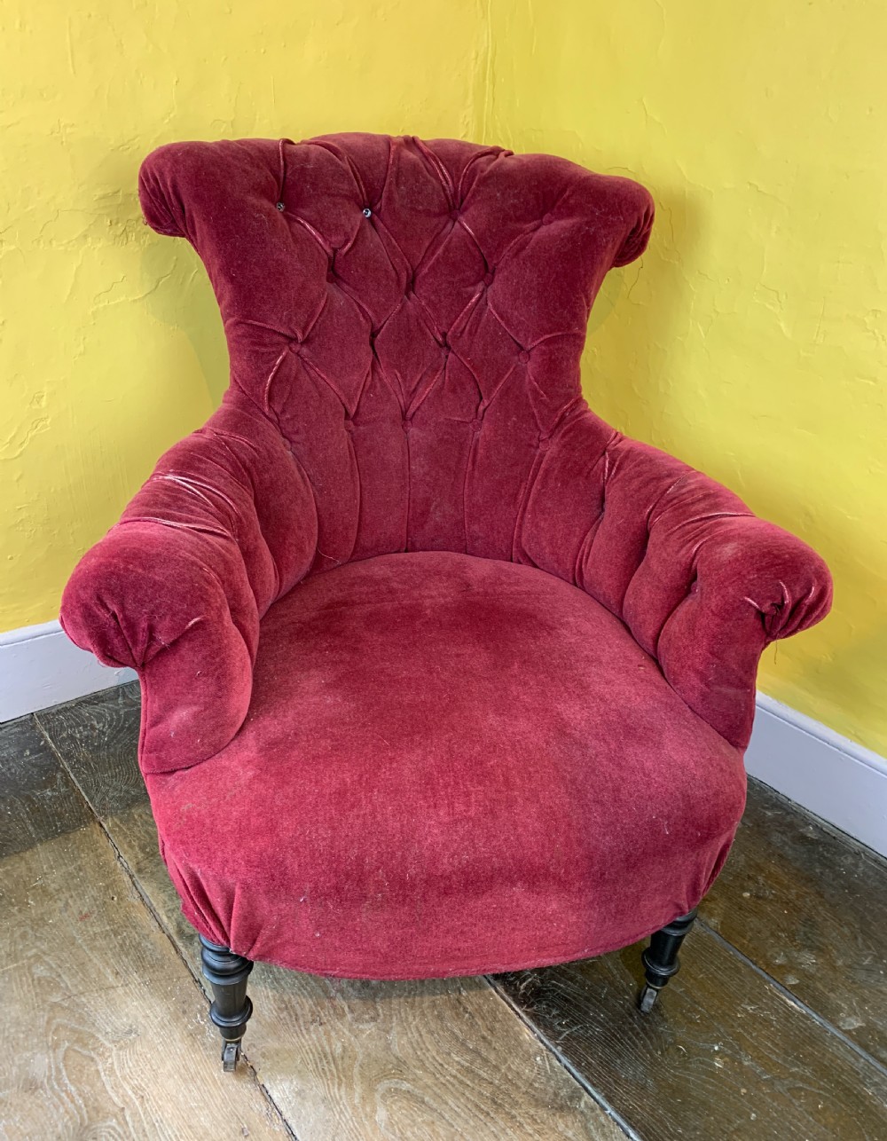 Antique French Napoleon III button back armchair  View III