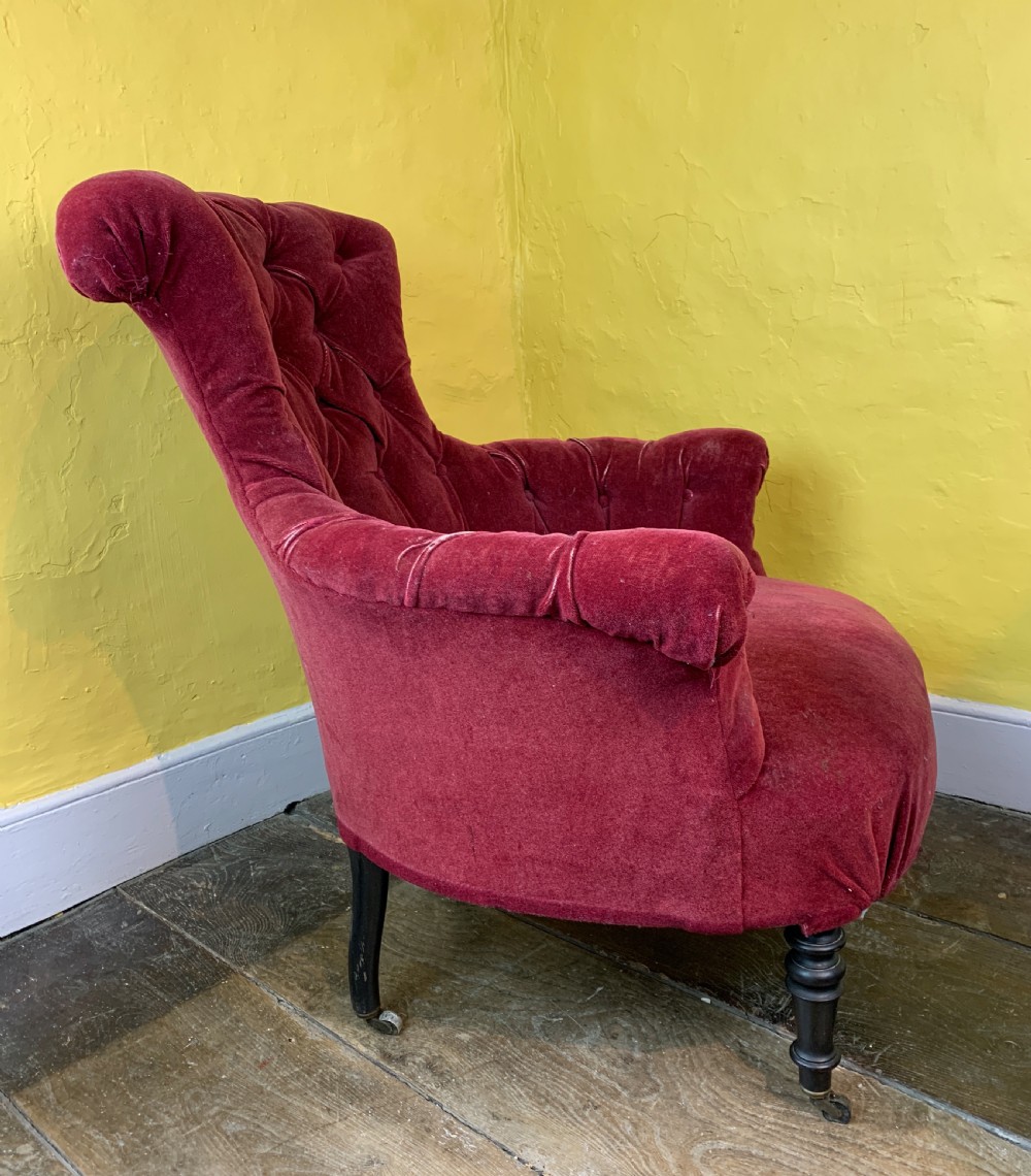 Antique French Napoleon III button back armchair  View IV