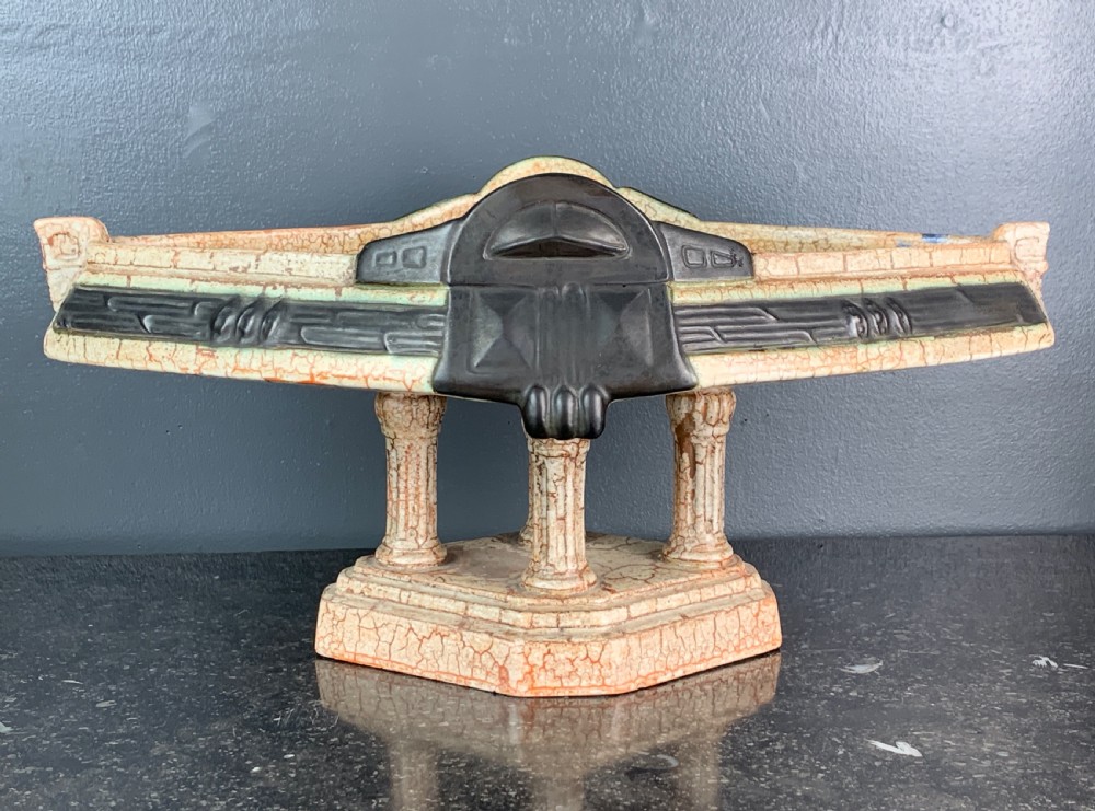 Continental Secessionist crackle glazed pottery centrepiece View II