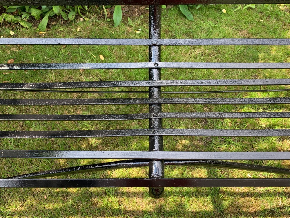 Edwardian wrought iron strap-work garden bench View V