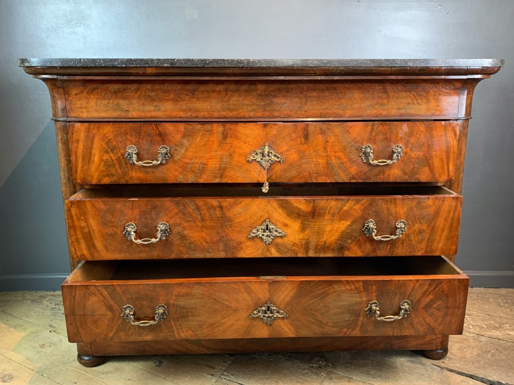 French Charles X marble top mahogany commode View III