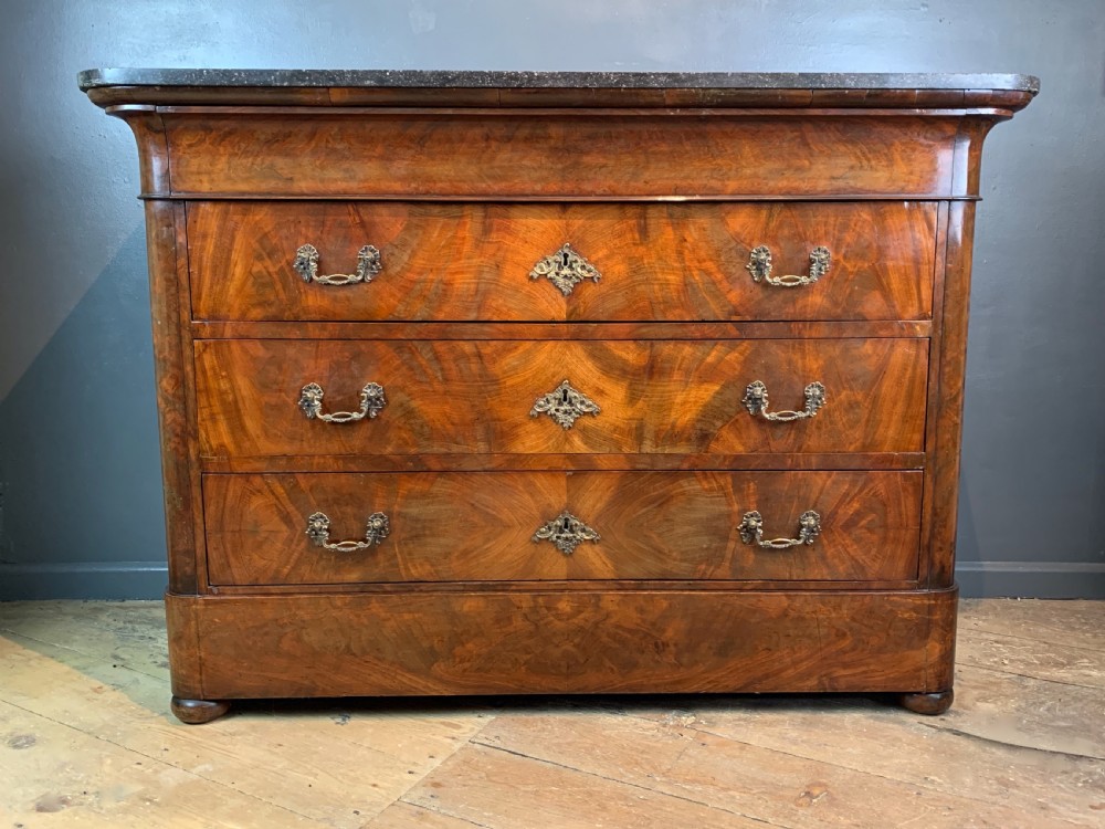French Charles X marble top mahogany commode View V