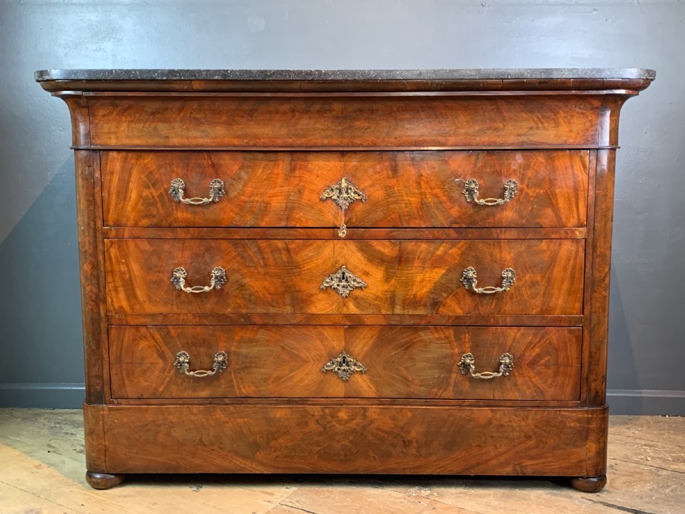 French Charles X marble top mahogany commode View VII
