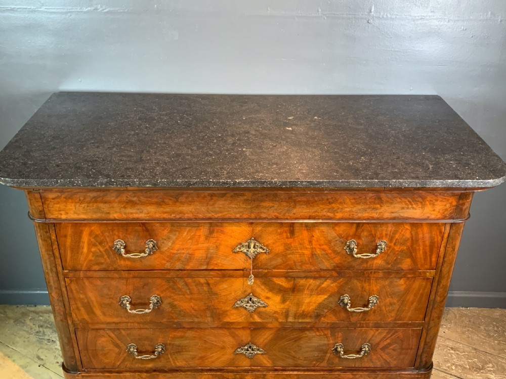 French Charles X marble top mahogany commode View IX