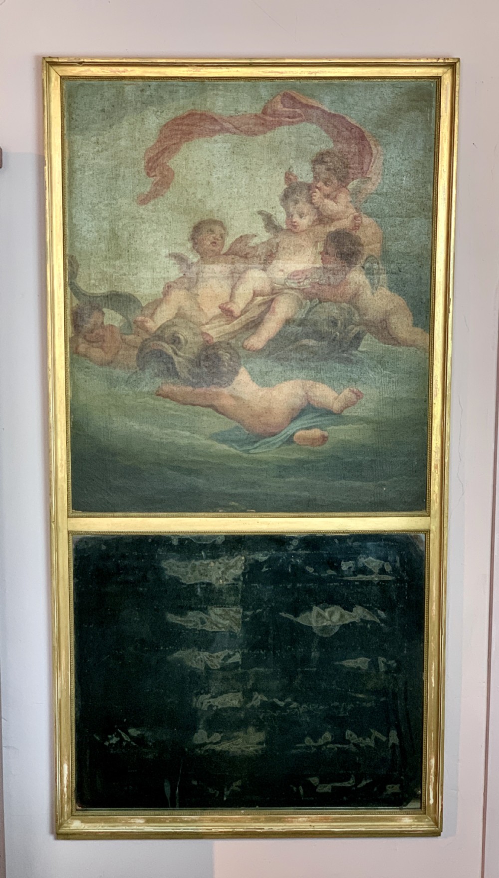 French 19th Century Trumeau mirror with cherubs