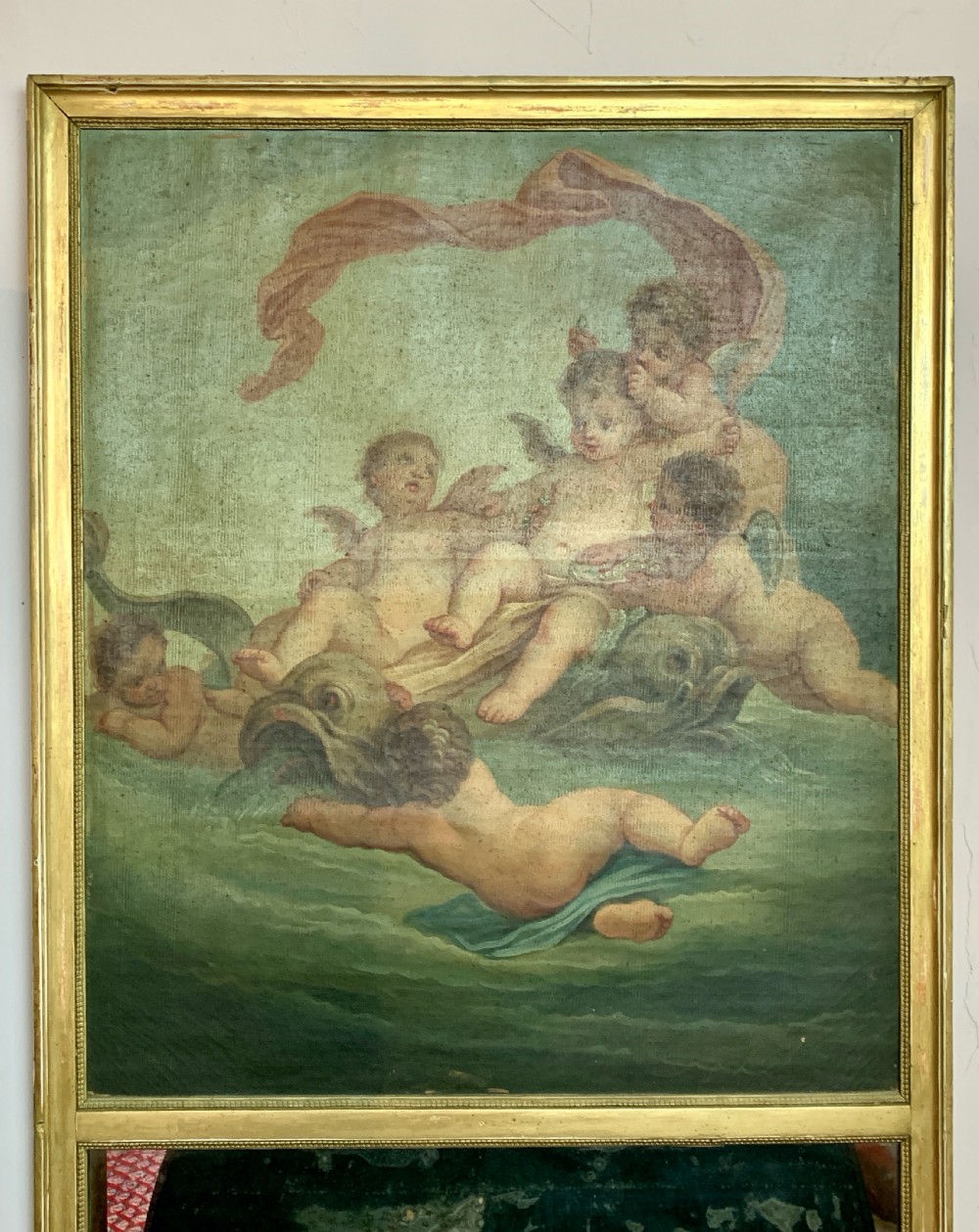 French 19th Century Trumeau mirror with cherubs View II