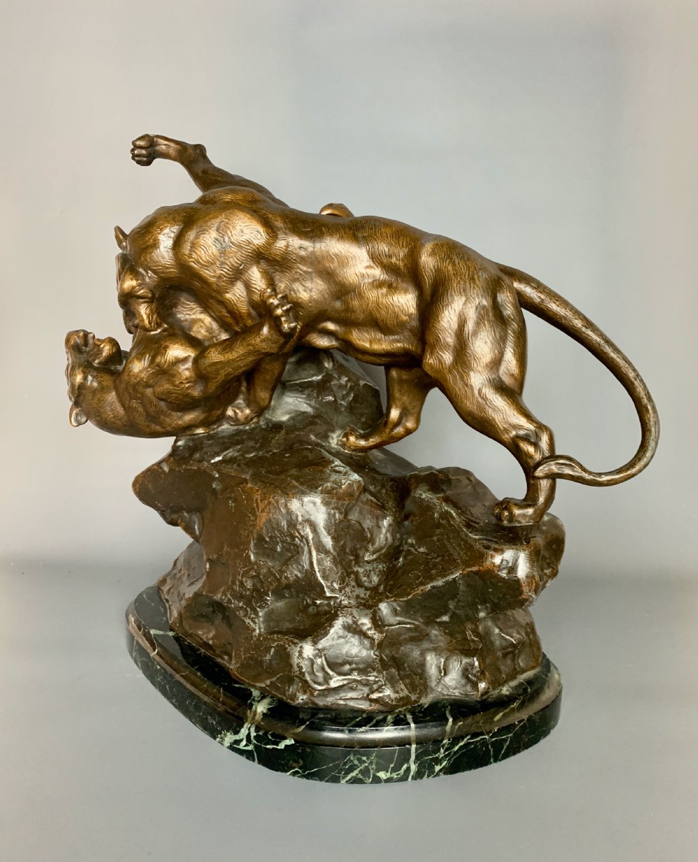 After Paul Lemoyne Combante de Tigres patinated spelter group View II
