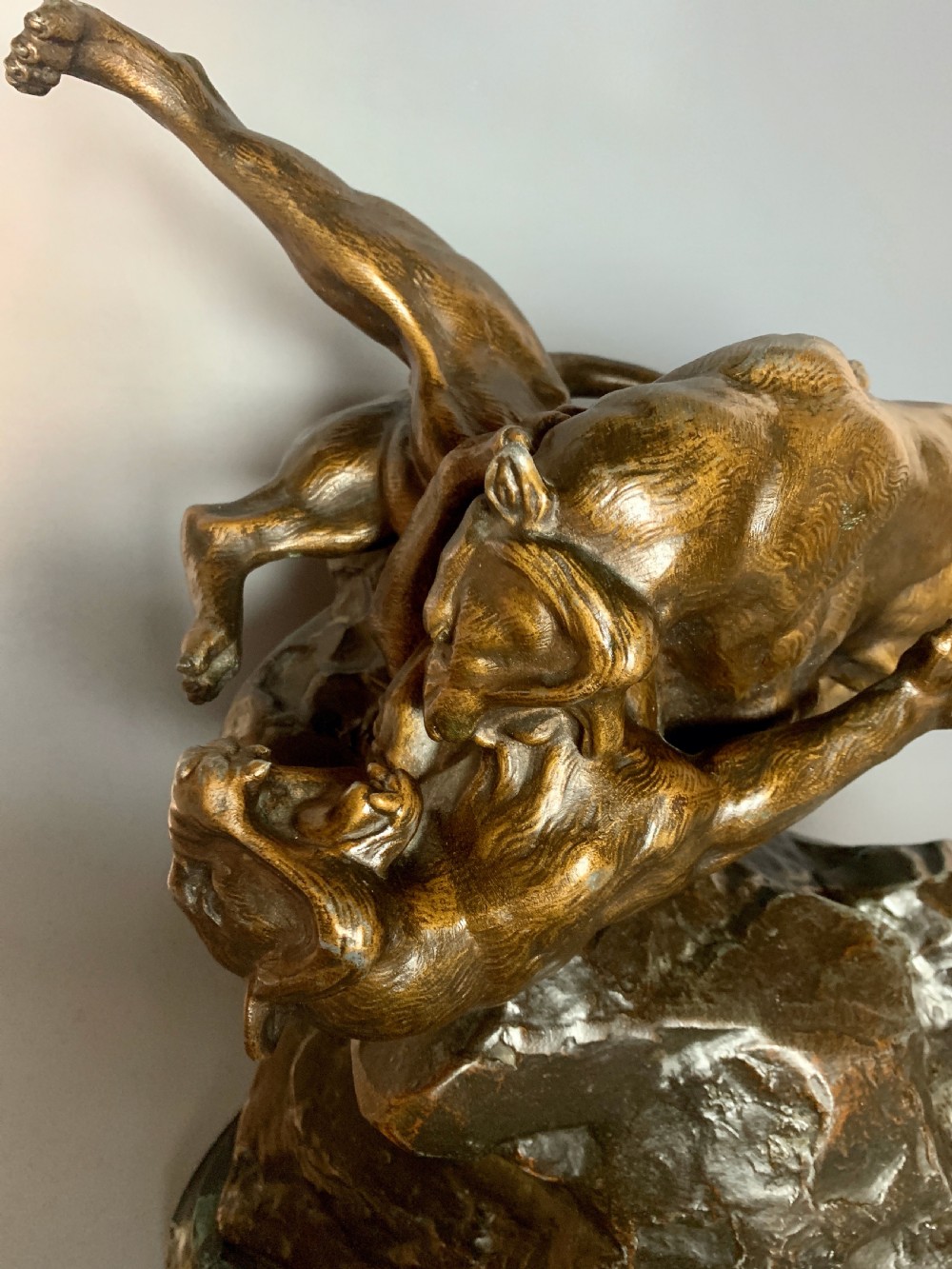 After Paul Lemoyne Combante de Tigres patinated spelter group View III