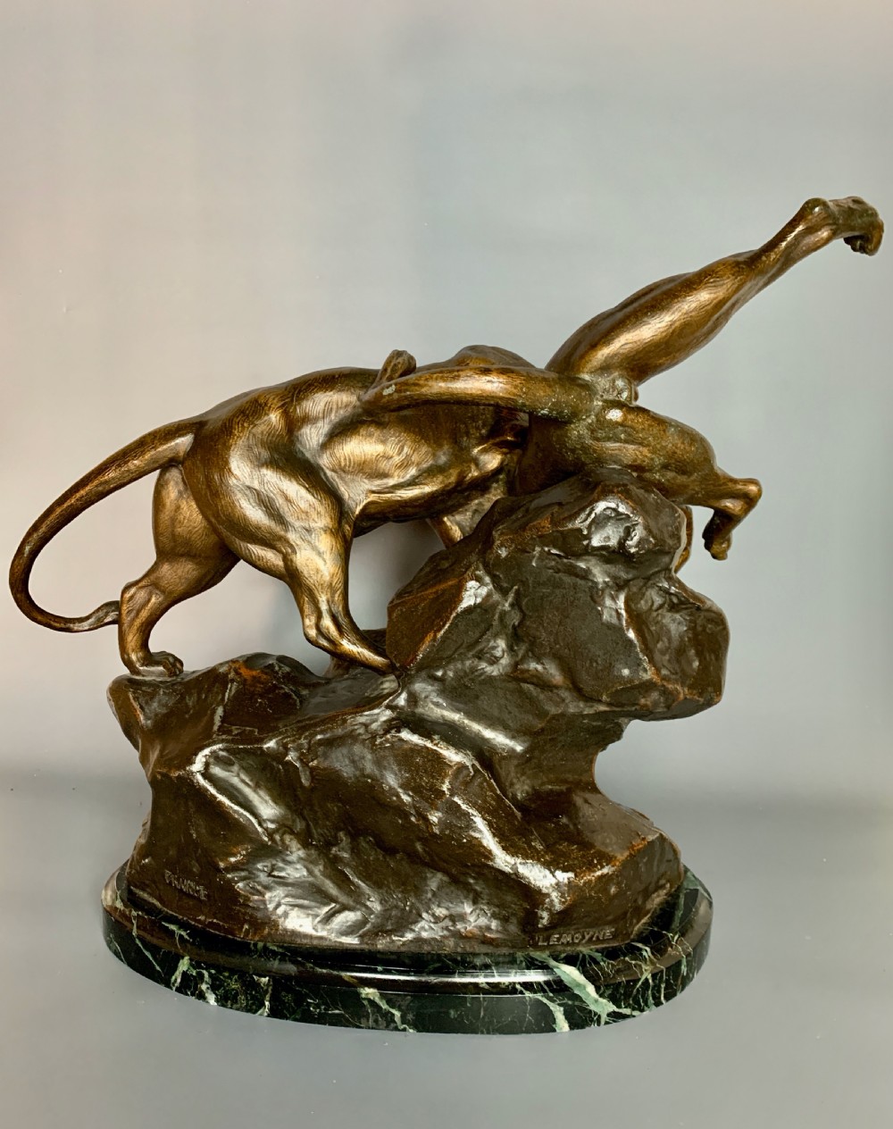 After Paul Lemoyne Combante de Tigres patinated spelter group View IV