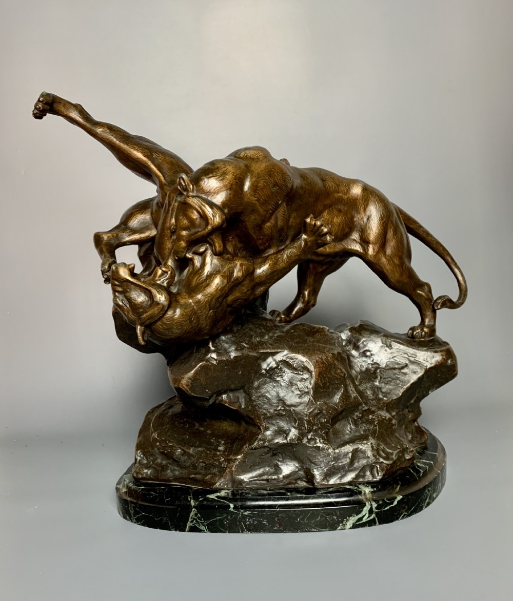 After Paul Lemoyne Combante de Tigres patinated spelter group View VII