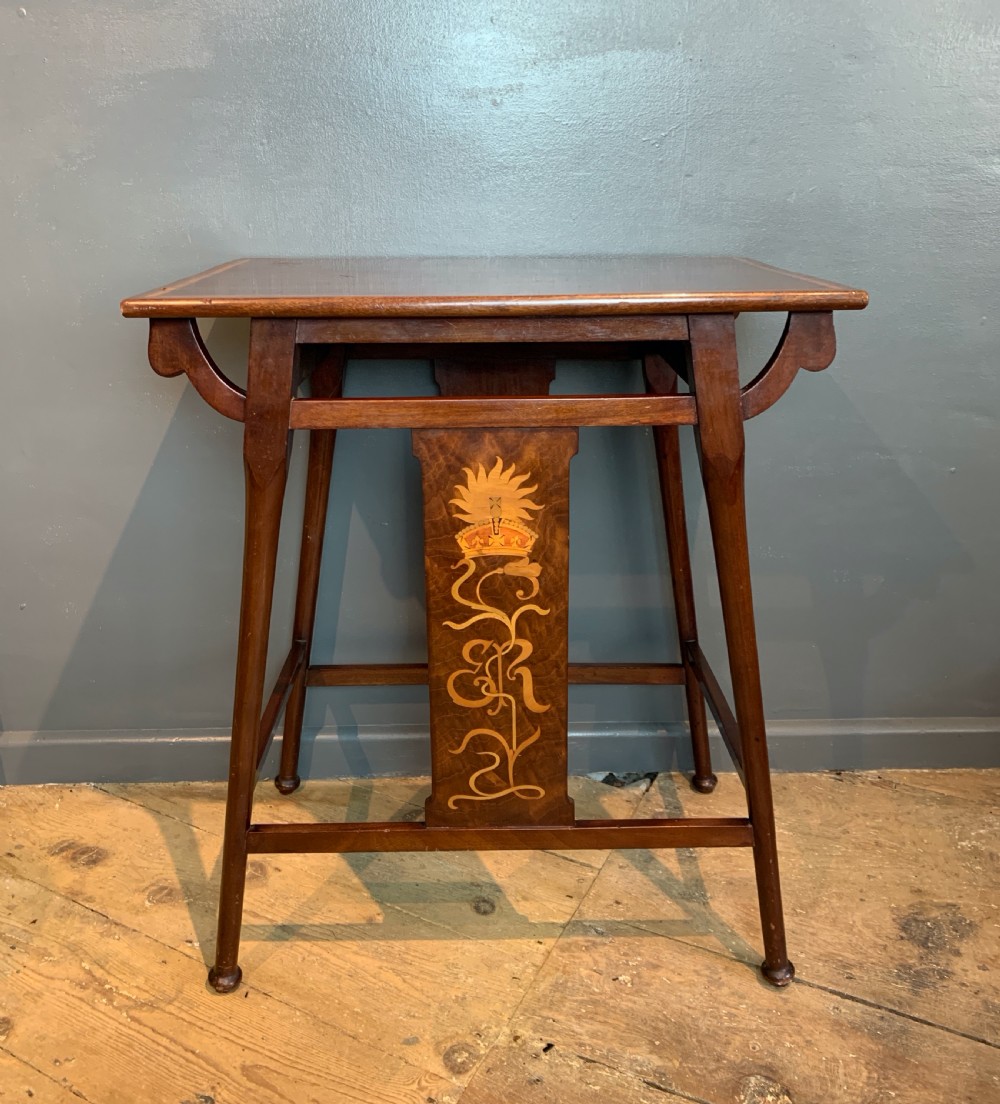 Edward VIII inlaid mahogany commemorative occasional table in Art Nouveau Liberty style