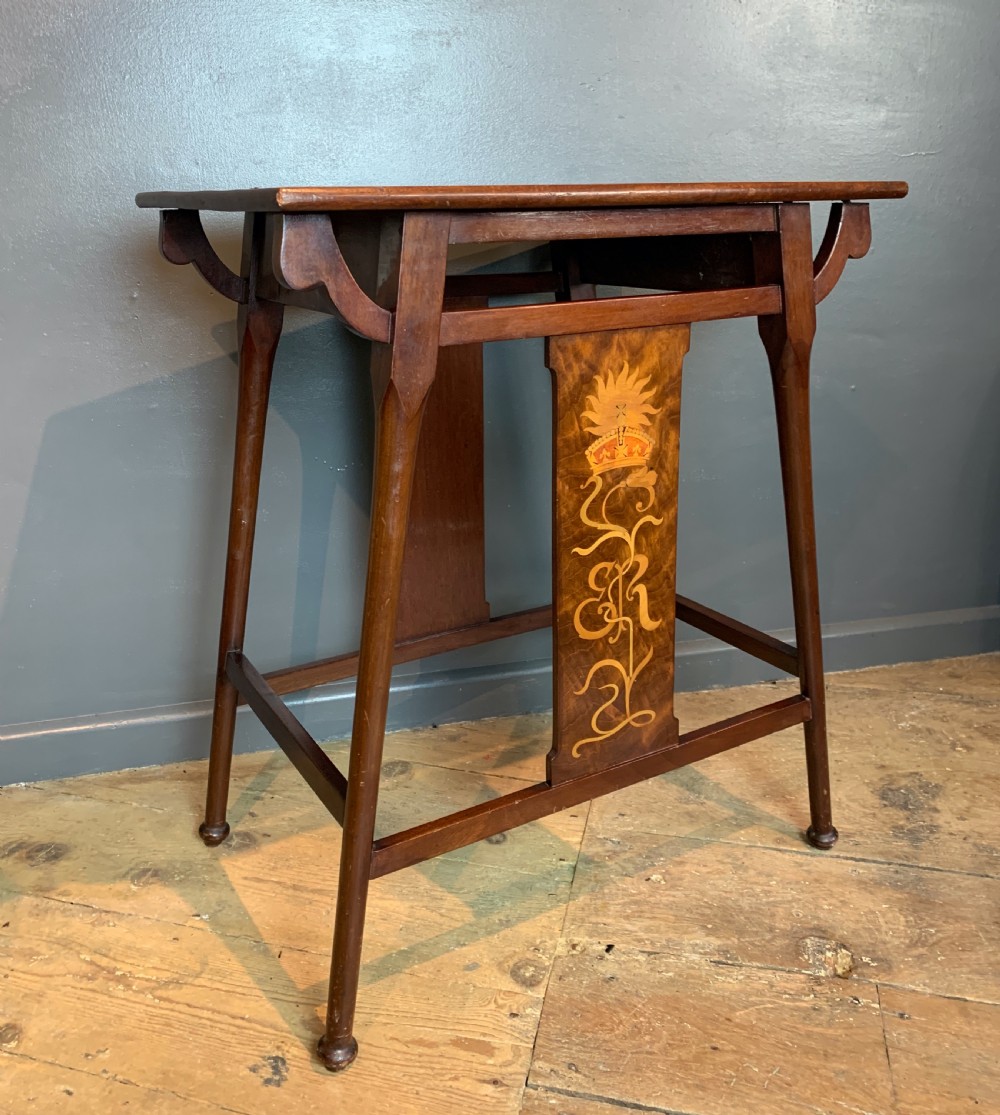 Edward VIII inlaid mahogany commemorative occasional table in Art Nouveau Liberty style View II
