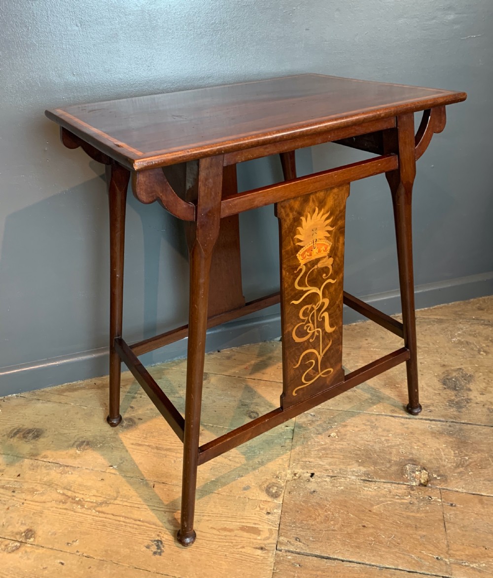 Edward VIII inlaid mahogany commemorative occasional table in Art Nouveau Liberty style View III