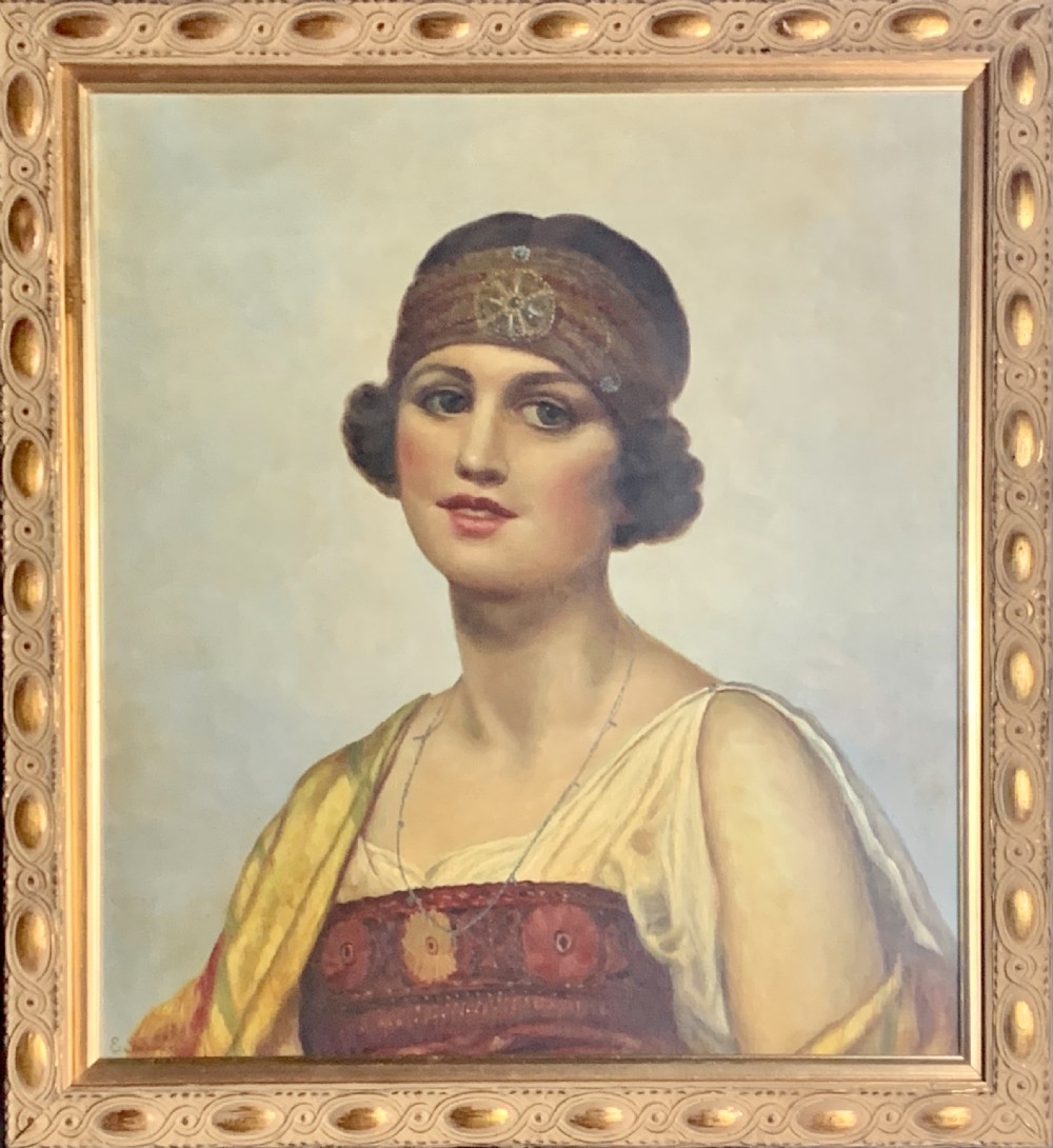Portrait of an Art Deco girl in Eastern inspired costume, oil on canvas