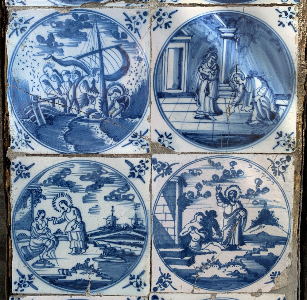 Pair of Delft blue & white faience tile panels of Biblical scenes View II