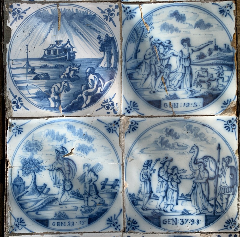 Pair of Delft blue & white faience tile panels of Biblical scenes View III