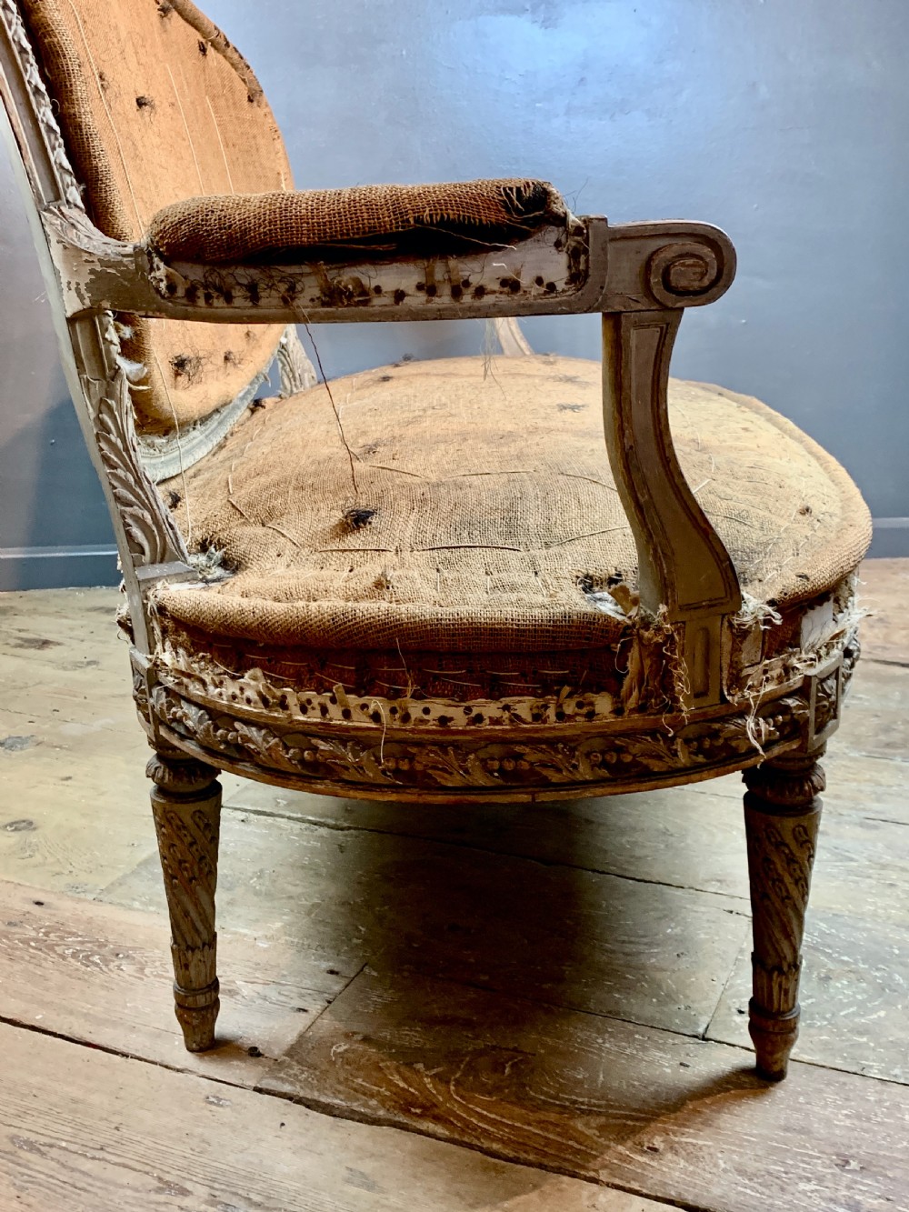 19th century French Louis XVI style canape sofa in original paint View III