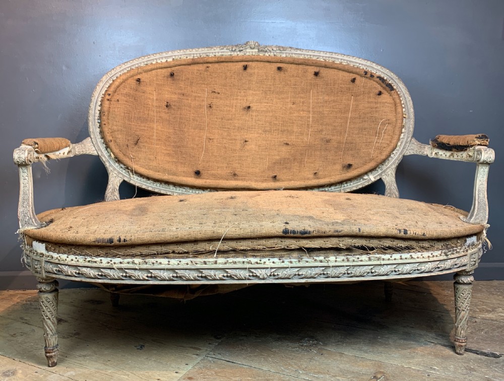 19th century French Louis XVI style canape sofa in original paint View V