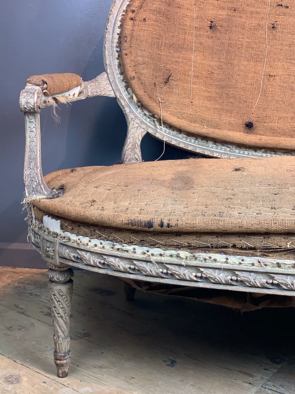19th century French Louis XVI style canape sofa in original paint View VI