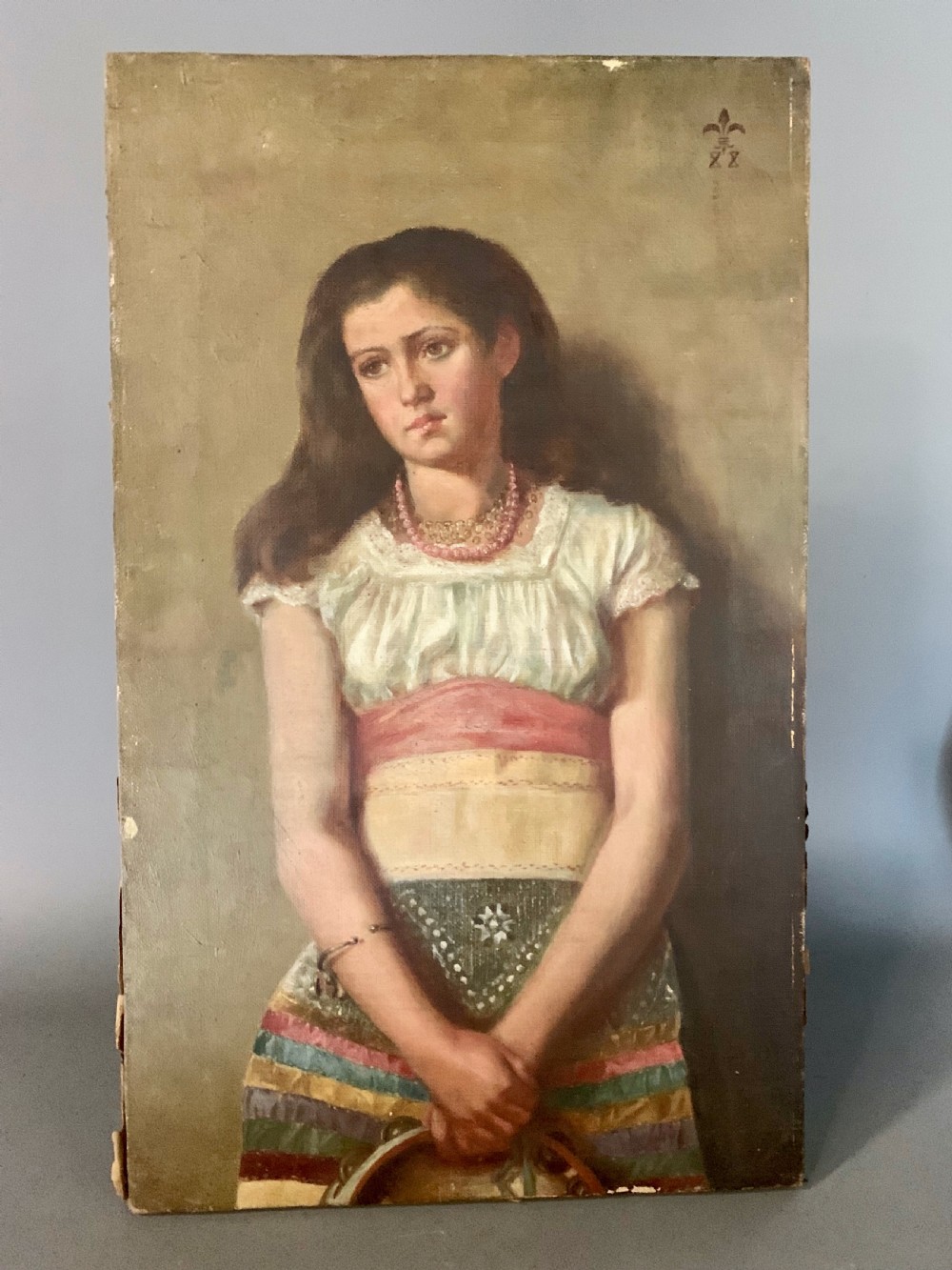 19th Century oil on canvas portrait of a gipsy girl