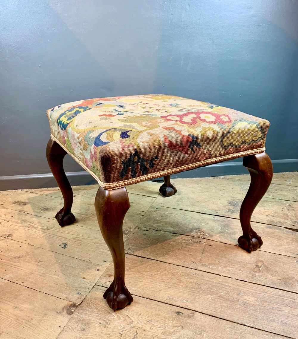 Georgian style mahogany tapestry footstool, circa 1910 View II