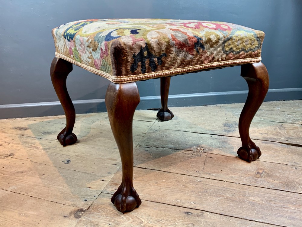 Georgian style mahogany tapestry footstool, circa 1910 View III