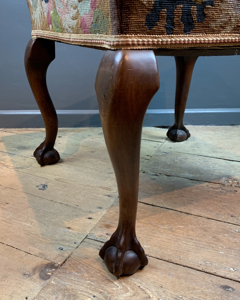 Georgian style mahogany tapestry footstool, circa 1910 View IV