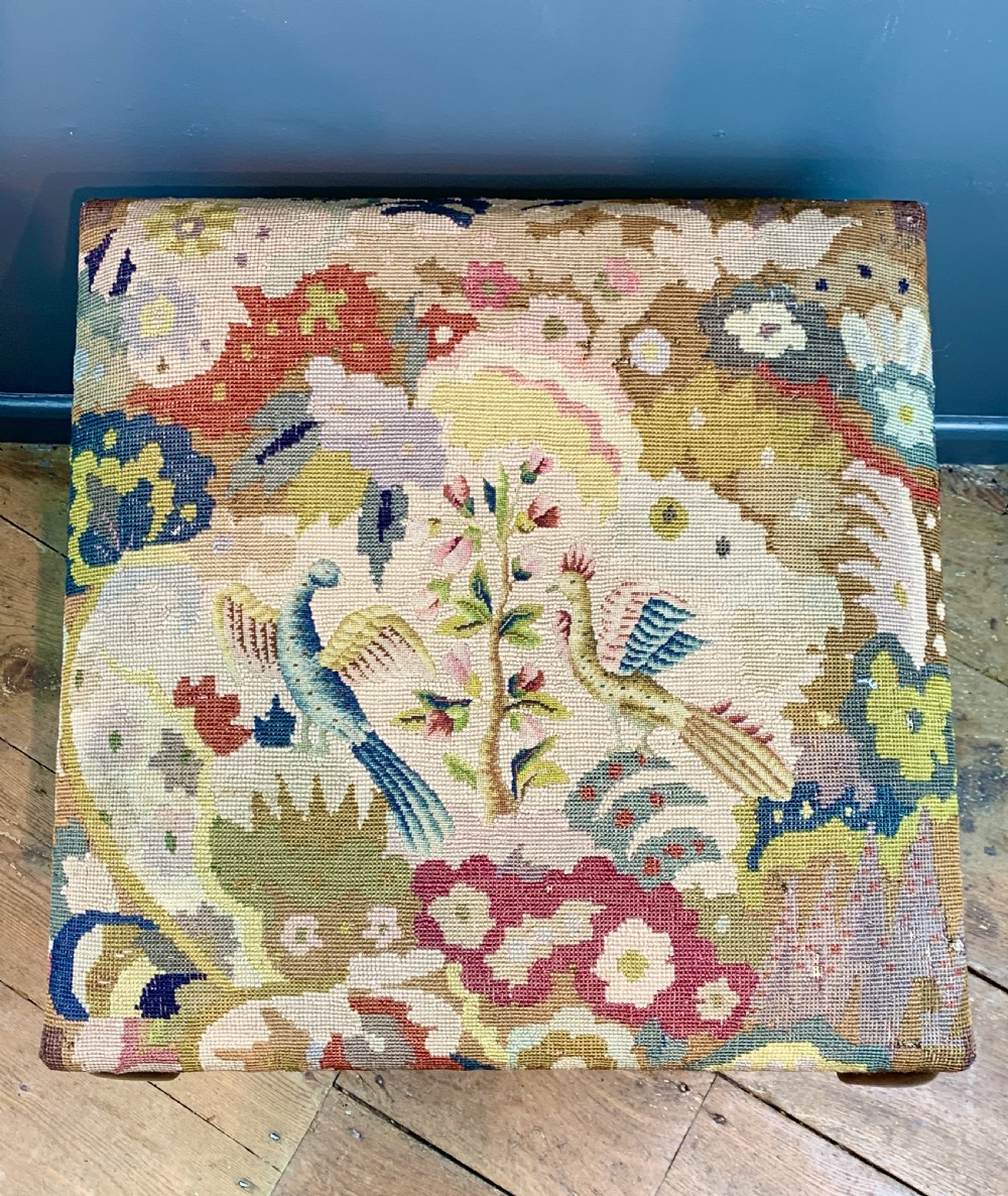 Georgian style mahogany tapestry footstool, circa 1910 View V
