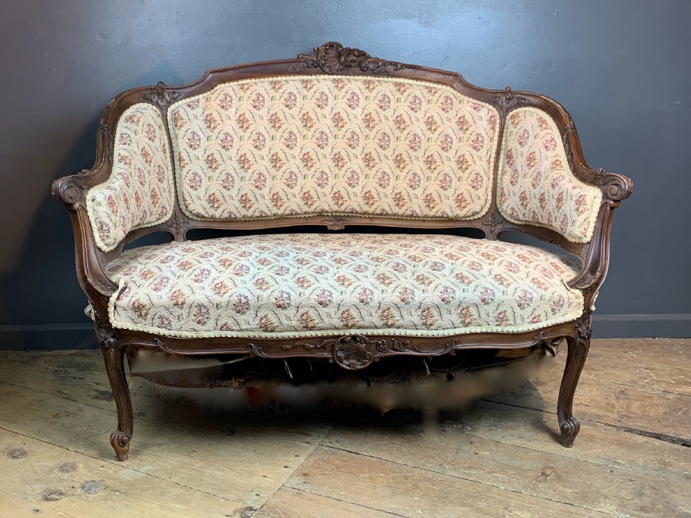 Antique French walnut two seat sofa in Louis XV style View II