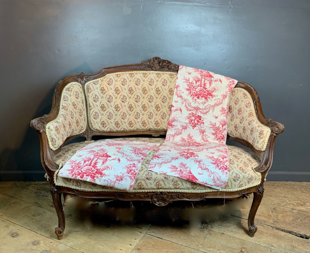 Antique French walnut two seat sofa in Louis XV style View III